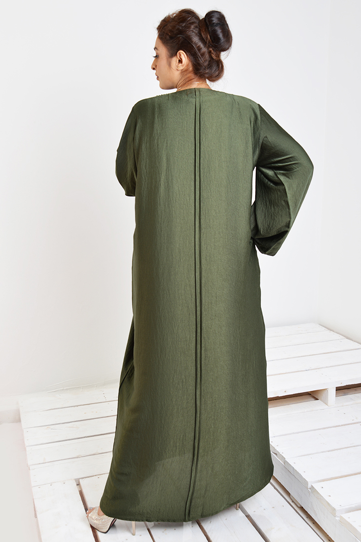 Green Pleated Abaya - HeraCloset Online